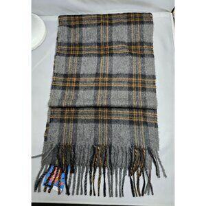 Plaid Gray & Mustard Fringe Scarf